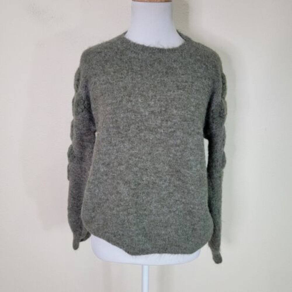 Boundless North Floral 3D Embroidered Dark Green Wool Blend Sweater Size Small S